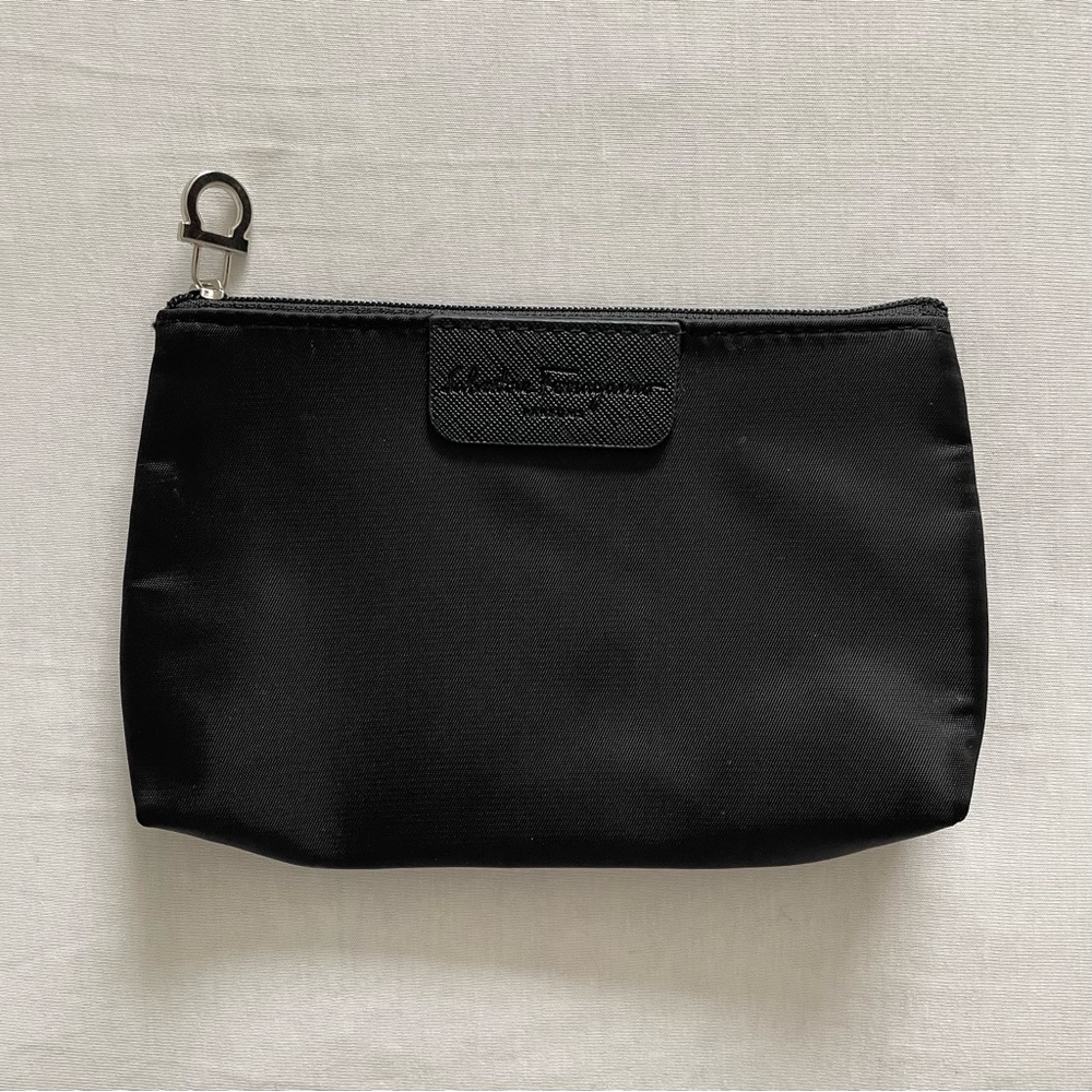 Salvatore Ferragamo Parfums black nylon clutch pouch bag silver hardware zipper